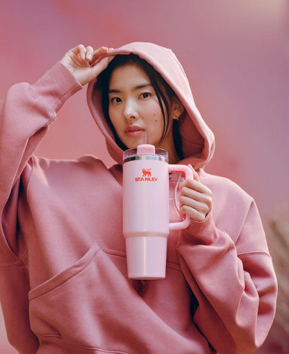 Stanley Quencher H2.0 Tumbler - 30 oz Insulated Stainless Steel Cup with Handle & Straw | BPA-Free Rose Petal Shimmer