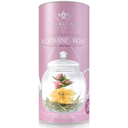 Teabloom Rose Flowering Tea – 12 Hand Tied Blooming Tea Flowers – 36 Steeps, Makes 250 Cups – Romantic Rose Tea Gift Set for Tea Lovers