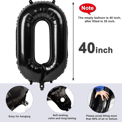 Number 0 Balloons - 40 Inch Black Birthday & Event Decorations | Perfect for Milestones & Celebrations