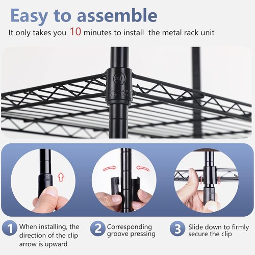 FDW Adjustable 5-Tier Metal Pantry Shelves - 22L x 12W x 48H, NSF Certified Storage Rack for Kitchen & Garage - Black