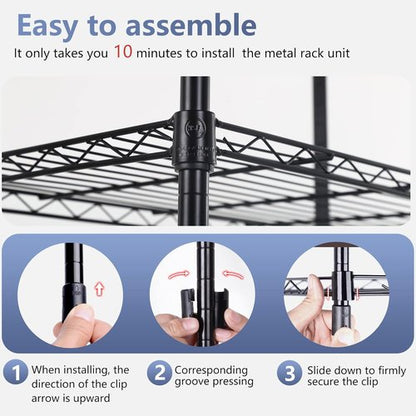 FDW Adjustable 5-Tier Metal Pantry Shelves - 22L x 12W x 48H, NSF Certified Storage Rack for Kitchen & Garage - Black