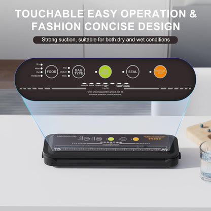 MEGAWISE Model B 2025 Vacuum Sealer - Powerful One-Touch Automatic Food Sealer for All Foods | Compact Design (Black)