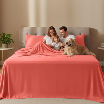 Utopia Bedding King Size Sheet Set - Soft, Breathable Microfiber | 4-Piece in Coral, Oeko-Tex Certified