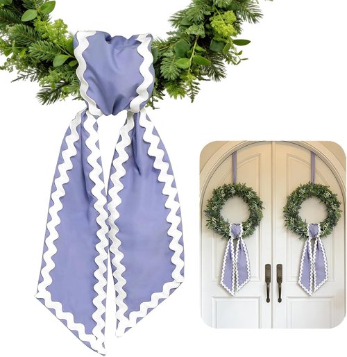 AZYM Wreath Sash Set - Light Blue Wave Ribbon Accessories for Indoor/Outdoor Decor | 2 Pcs