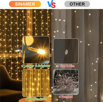 Skiennix Curtain Light - 200 LED Warm White Fairy String Lights | 6.6x6.6ft, 8 Modes for Home Decor