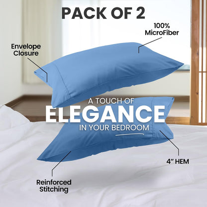 Utopia Bedding King Size Pillow Cases 2-Pack - Soft Brushed Microfiber - Oeko-TEX Certified, 20x40 Inches | Dutch Blue