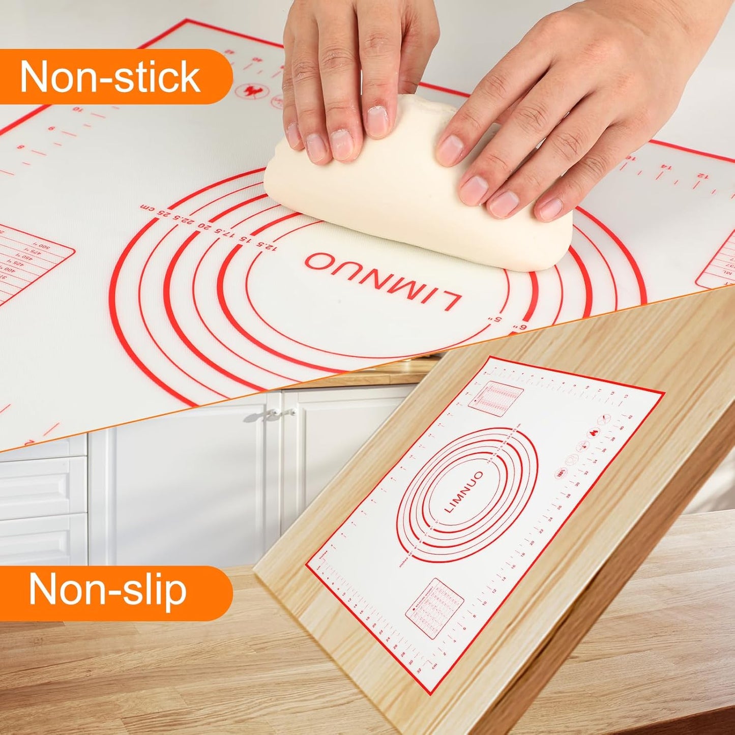 Silicone Baking Mat - Non-Stick Pastry Mat with Measurements for Easy Baking | Extra Thick Red (16" x 20")