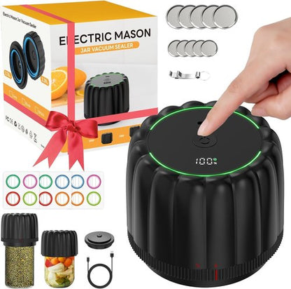 Electric Mason Jar Vacuum Sealer Kit - Portable Sealer for Canning Jars with Wide & Regular Mouth Lids