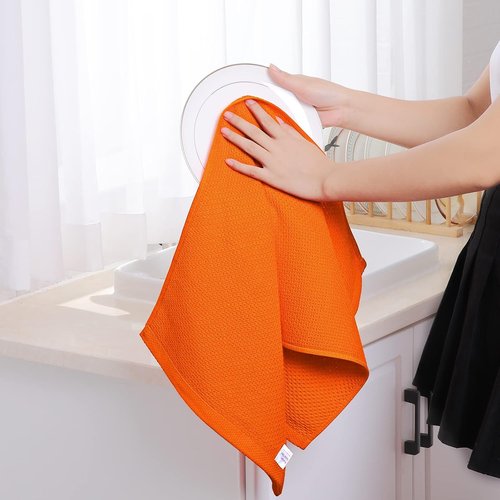 Homaxy 100% Cotton Kitchen Dish Towels - Ultra Soft, Absorbent & Quick Drying | 13 x 28 Inches, 4-Pack, Orange