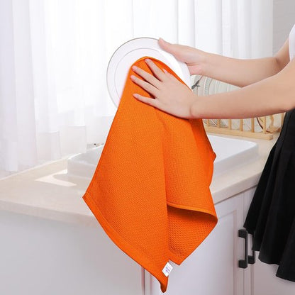 Homaxy 100% Cotton Kitchen Dish Towels - Ultra Soft, Absorbent & Quick Drying | 13 x 28 Inches, 4-Pack, Orange