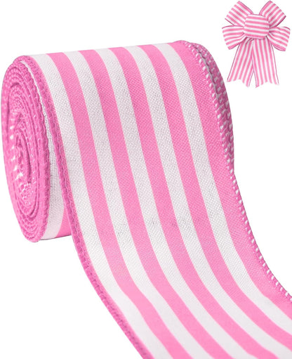 Spring Pink & White Wired Edge Easter Ribbon - 2.5" x 10 Yards for Gift Wrapping & DIY Crafts