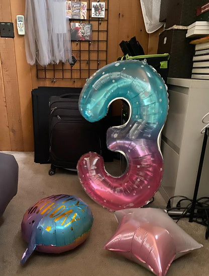Numbers Balloon - 40 Inch Large Pink, Purple & Blue Birthday Decor for Three-Year-Old Celebrations