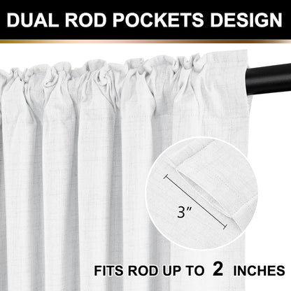 Skiennix 100% Blackout Curtains - Thermal Insulated Faux Linen | 84" Length, 2 Panels, Bright White