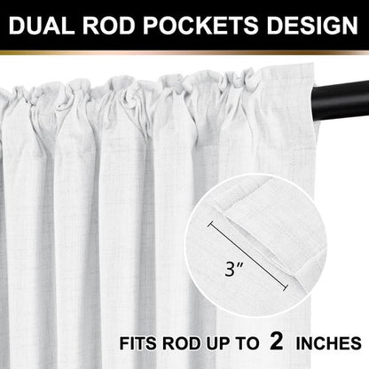 100% Blackout Shield Full Blackout Curtains for Bedroom 84 inch Length 2 Panels Set, Clip Rings/Rod Pocket Faux Linen Black Out Curtains for Living Room, Thermal Insulated, 50Wx84L, Bright White