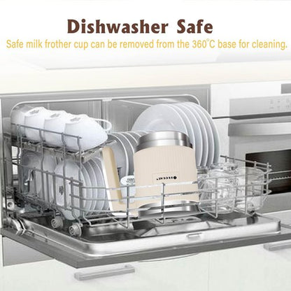 Huogary 5-in-1 Detachable Milk Frother Electric Milk Frother and Steamer Automatic Milk Foamer Frother Hot and Cold Foam Hot Chocolate Maker with Dishwasher Safe (Beige)