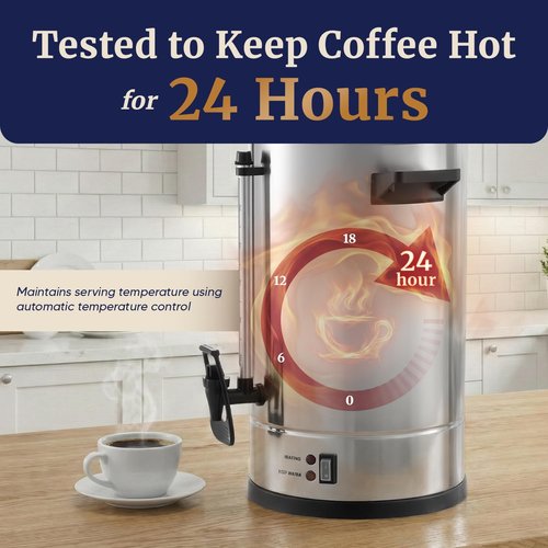 Elite Gourmet 100-Cup Coffee Urn & Hot Water Boiler - Dual-Wall Insulated, Dripless Faucet, Stainless Steel
