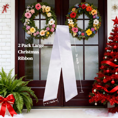 Skiennix 4 Pack White Wreath Sash - DIY Satin Blank Accessories for Front Door Decor | Gift Box Included