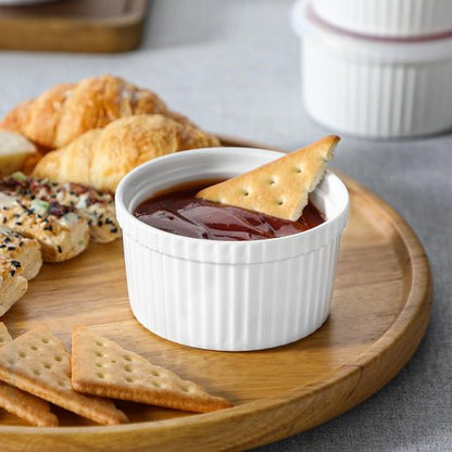 MALACASA Ramekins - 8 oz White Porcelain Set of 6 with Lids | Oven & Dishwasher Safe Custard Cups