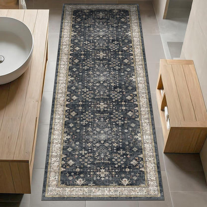Skiennix Black Boho Runner Rug - Washable, Non-Slip, Stain Resistant | 2x6 ft for Hallway, Kitchen, Bedroom