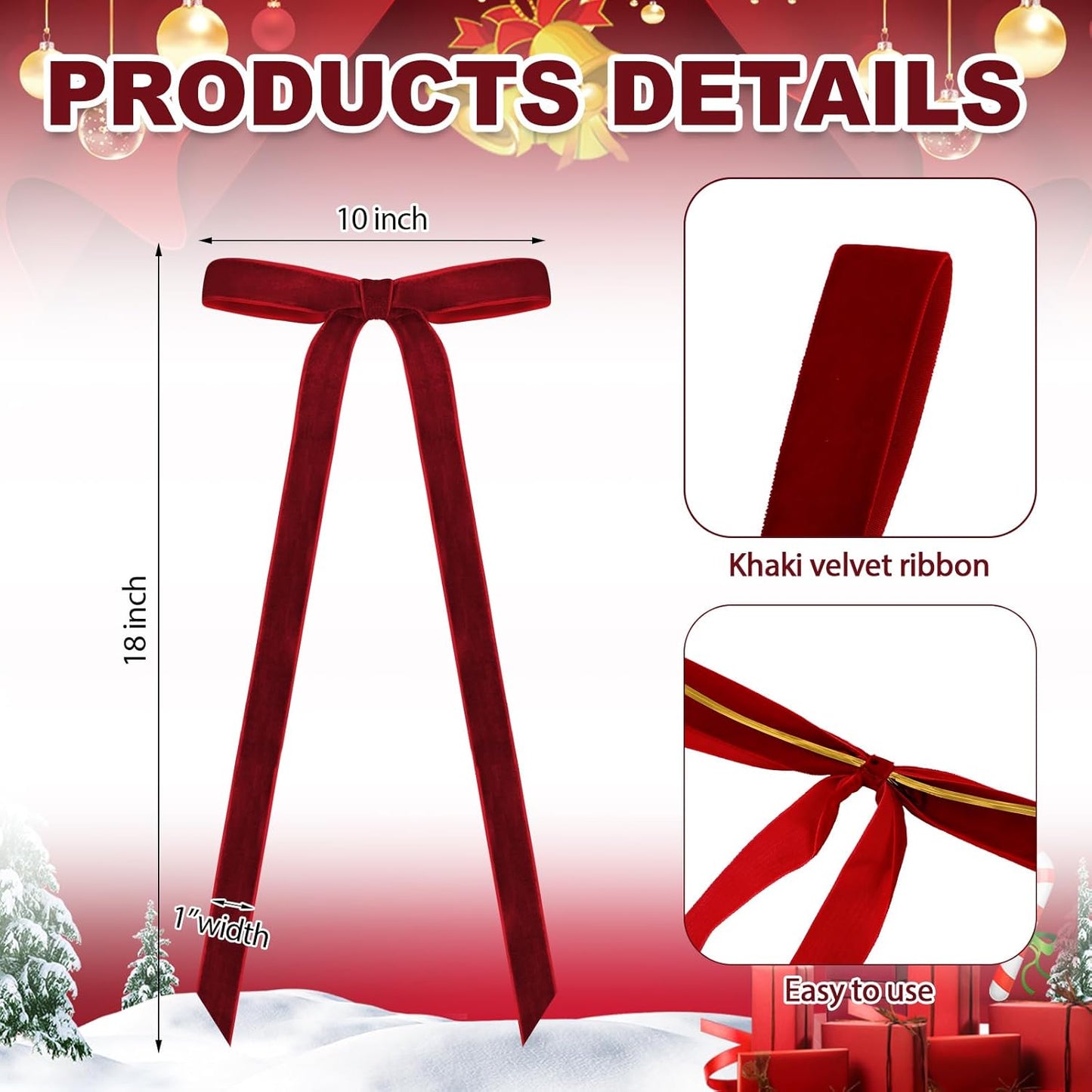 Skiennix 24 Pcs Velvet Bows - Vintage Ribbon Bows for Christmas Tree & Crafts | Dark Red, 10 x 18 Inch