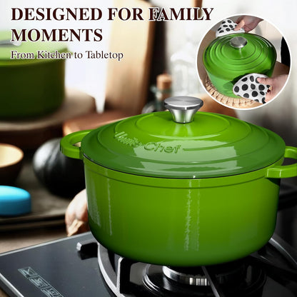 Umite Chef 5QT Enameled Cast Iron Dutch Oven - Heavy-Duty Cookware for Baking, Braising & Roasting | Green