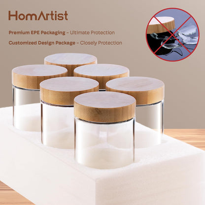 Skiennix 16oz Overnight Oats Containers - Airtight Glass Jars with Bamboo Lids for Meal Prep | 4-Pack