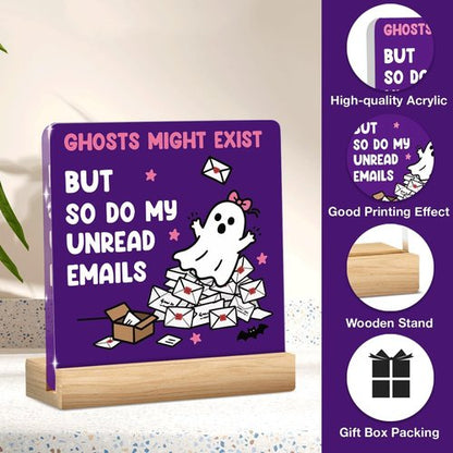 Funny Halloween Office Decor - Cute Ghost Acrylic Sign for Desk | 4x4 Inches - Perfect Work Gift