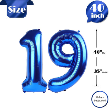 Number 19 Balloon - Navy Blue 40 Inch Birthday Decoration for 19th Year Celebration