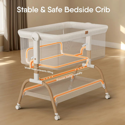Skiennix Baby Bassinet - 3-in-1 Bedside Sleeper with Mattress & Full-Mesh Sides | 6-Height Adjustable