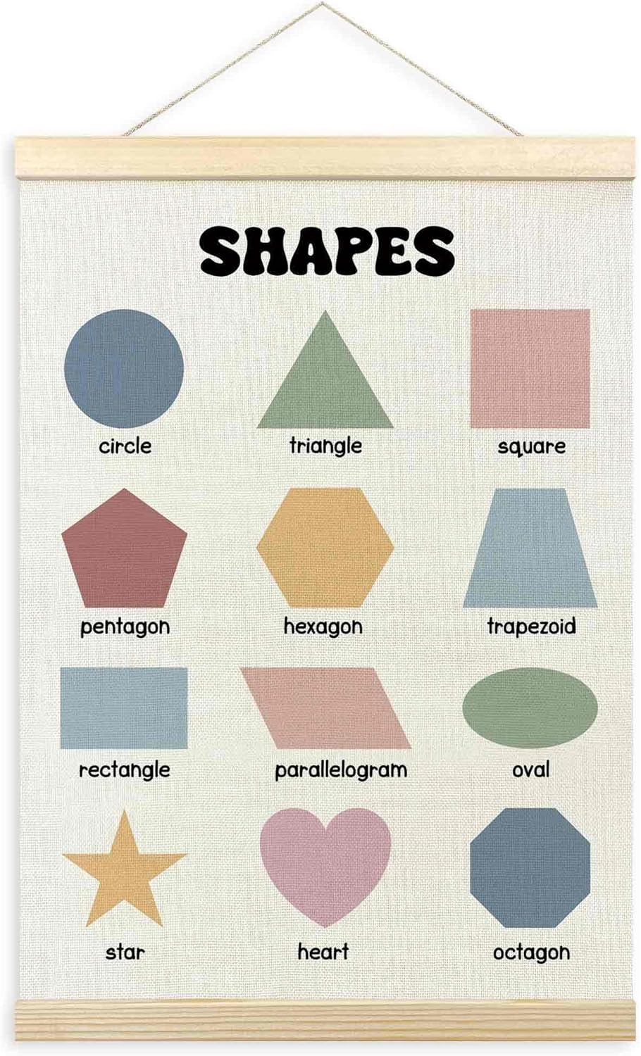 TLESKE Boho Classroom Shapes Chart - Educational Wall Art Decor for Kids Room | 12x16" Hanger Frame