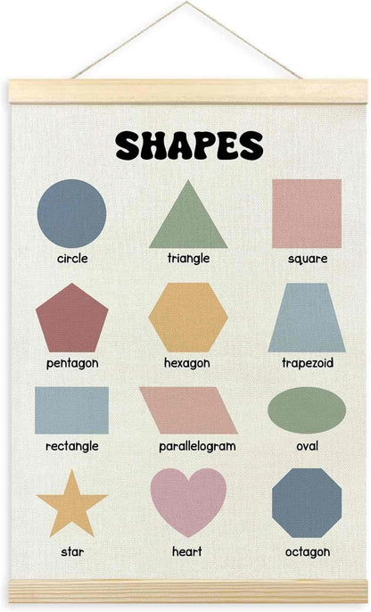 TLESKE Boho Classroom Shapes Chart - Educational Wall Art Decor for Kids Room | 12x16" Hanger Frame