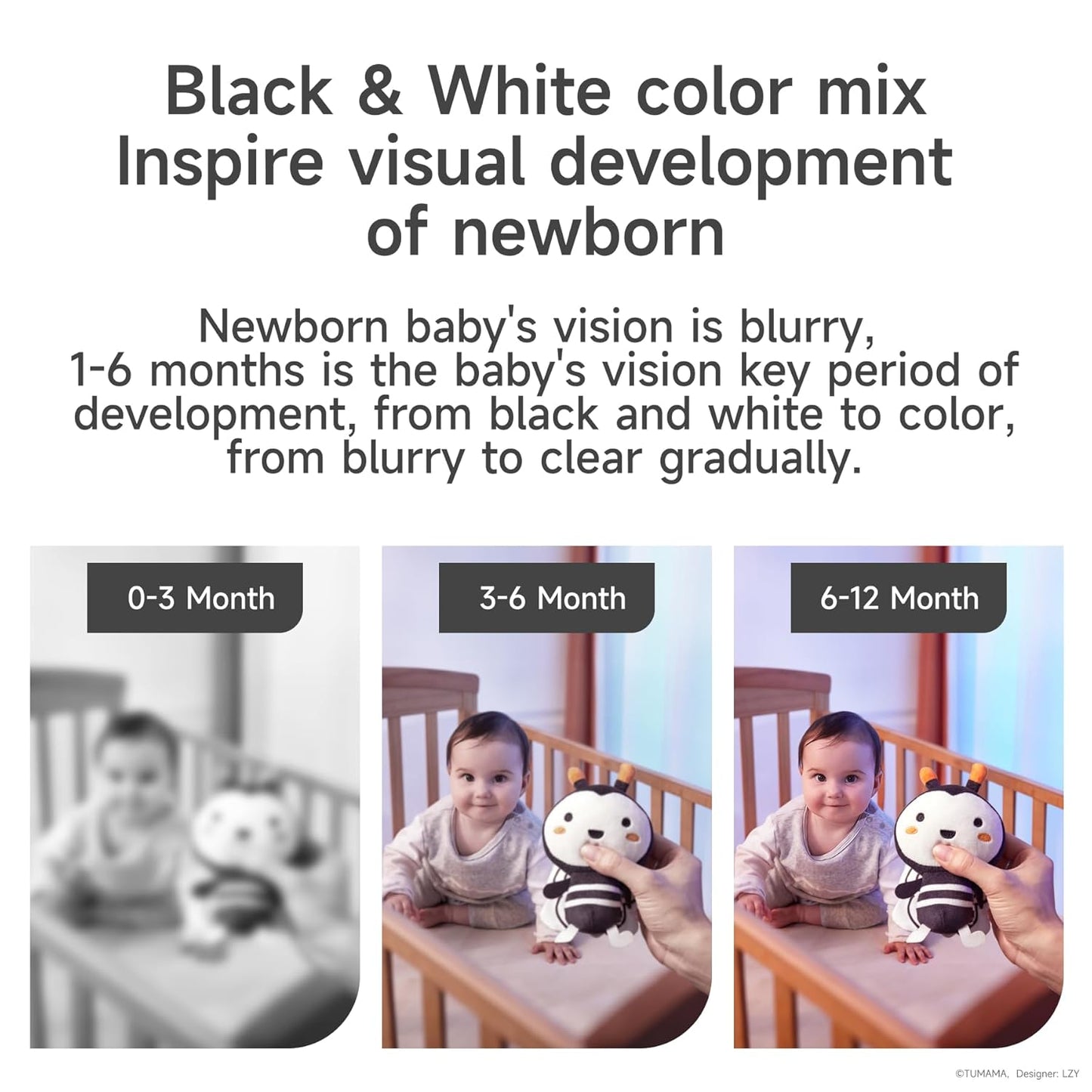 TUMAMA Plush Hanging Rattles - Black and White Baby Toys for Newborns | 4 Pack for Stroller Fun