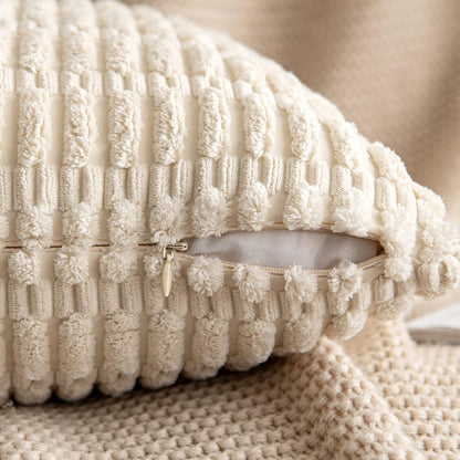 MIULEE Corduroy Throw Pillow Covers - Soft Boho Striped Design | 12x12 Inch Cream White for Modern Farmhouse Decor