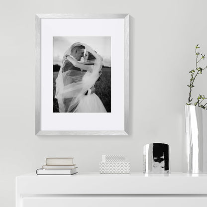 Upsimples 12x16 Picture Frame - Versatile Display for 8.5x11 Photos with Mat or 12x16 Without - Silver