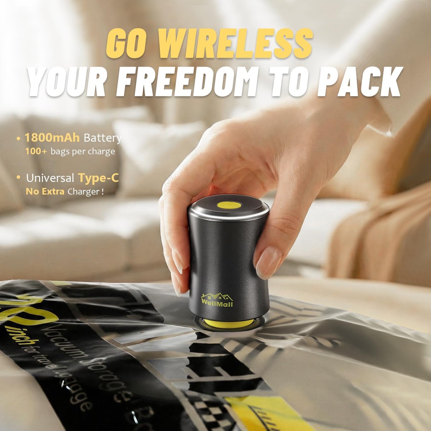 Skiennix Cordless Vacuum Bags - 18 Pack Rechargeable Wireless Storage Bags for Travel & Clothing Organization
