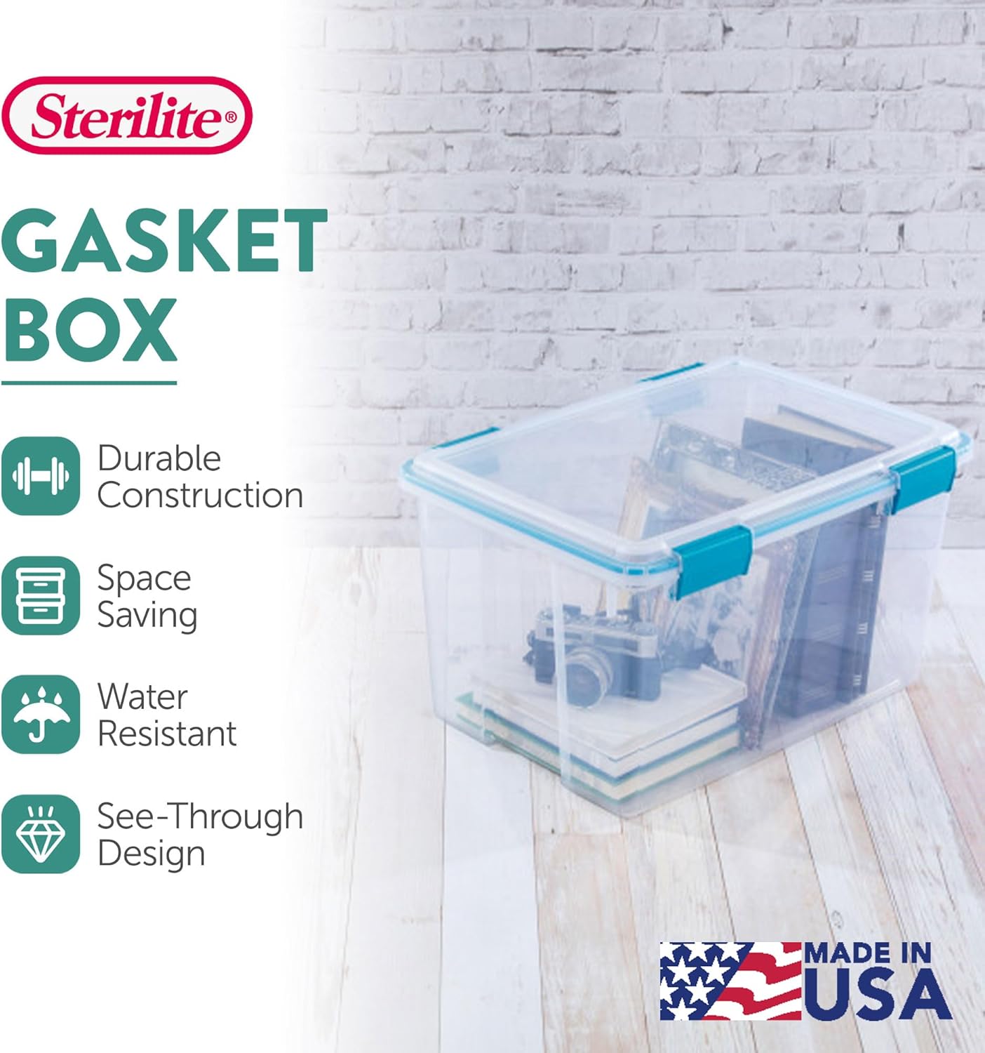 Sterilite 54 Quart Gasket Box - Stackable Clear Plastic Storage Bins with Lids for Home Organization