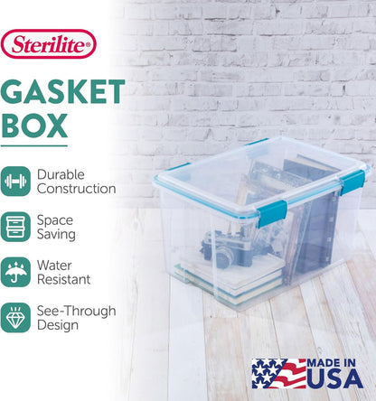 Sterilite 54 Quart Gasket Box - Stackable Clear Plastic Storage Bins with Lids for Home Organization
