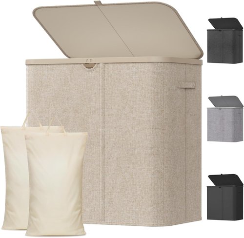 Lifewit 145L Large Laundry Basket - Foldable Hamper with Lid & Removable Bag | Beige