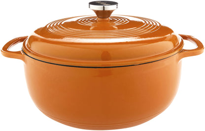 Lodge 6 Quart Enameled Cast Iron Dutch Oven with Lid – Dual Handles – Oven Safe up to 500° F or on Stovetop - Use to Marinate, Cook, Bake, Refrigerate and Serve – Apricot