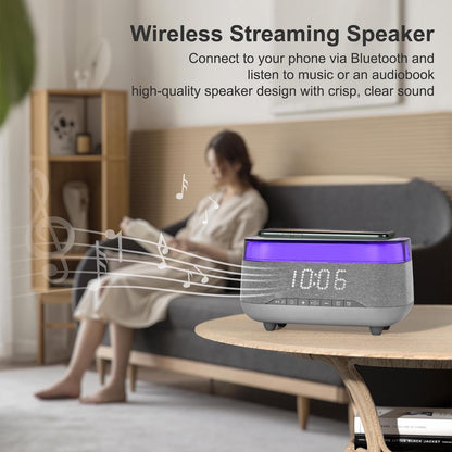 PRIBUY Smart Alarm Clock with 15W Fast Wireless Charger & Bluetooth Speaker - Dual Alarm, Dimmable Display, Touch Bedside Lamp, Nightstand Clock for Bedroom, Office, Home
