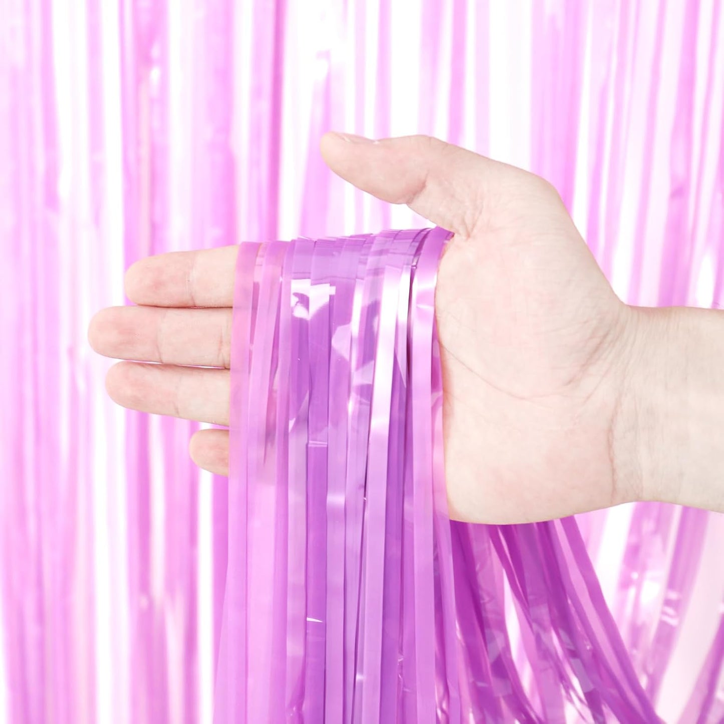 Voircoloria Foil Fringe Backdrop Curtains - 3 Pack Pastel Purple Tinsel Streamers for Parties & Events