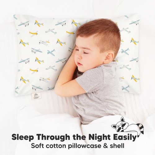 KeaBabies Toddler Pillow with Pillowcase, Jumbo 14X20 - Soft Organic Cotton Toddler Pillows for Sleeping - Machine Washable - Perfect for Travel, Toddler Bed Set (Plane)
