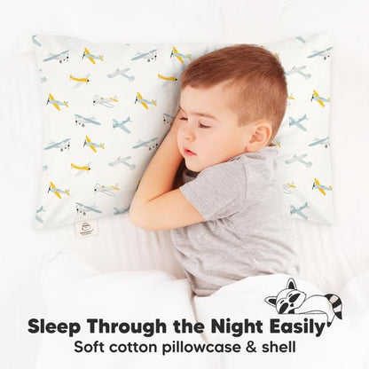 KeaBabies Toddler Pillow with Pillowcase, Jumbo 14X20 - Soft Organic Cotton Toddler Pillows for Sleeping - Machine Washable - Perfect for Travel, Toddler Bed Set (Plane)