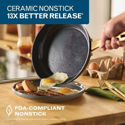 Farberware Forged Induction Ceramic Nonstick Cookware Set - 12 Piece Kitchen Essentials | Black & Gold, Dishwasher Safe