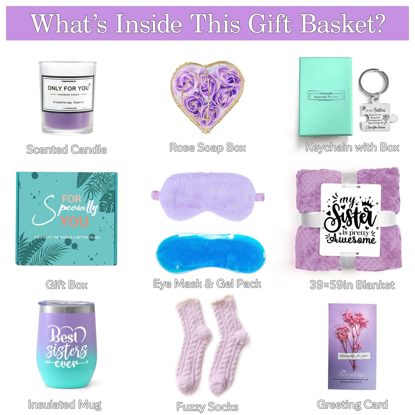 Sister Birthday Gifts Unique-Gifts for Sister-Sister Gifts for Women-Sisters Gifts from Sister-Sister in Law Gift-Get Well Gifts-Thank You Holiday Relaxing Inspirational Gift Basket with Blanket