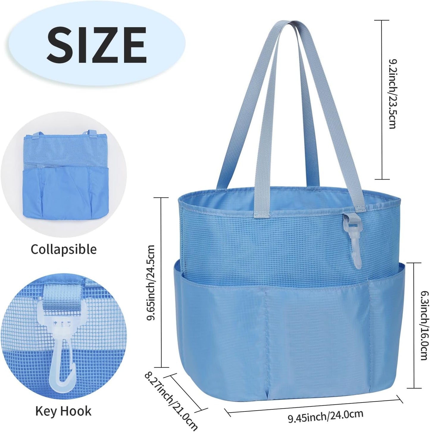 Skiennix Mesh Shower Caddy - Portable Travel Toiletry Bag with Large Capacity | Quick Dry Design in Blue