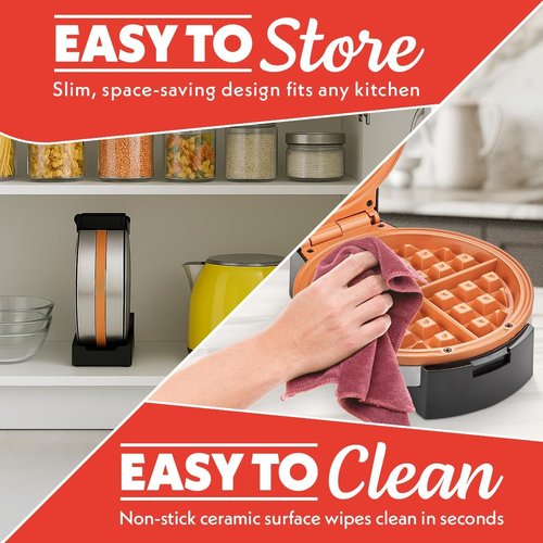 Gourmia Belgian Waffle Maker - Compact Design with Adjustable Browning & Easy-Clean Nonstick Plates