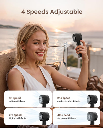 Portable Mini Handheld Turbo Fan, 4 Speed High Velocity Personal Cooling Device [Max 16H], Rechargeable Purse Travel Essential for Vacation/Beach/Trip - Black