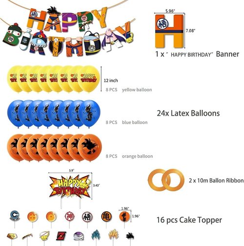Happy Birthday Party Supplies Set - Includes Banner, Cake & Cupcake Toppers, 24 Latex Balloons