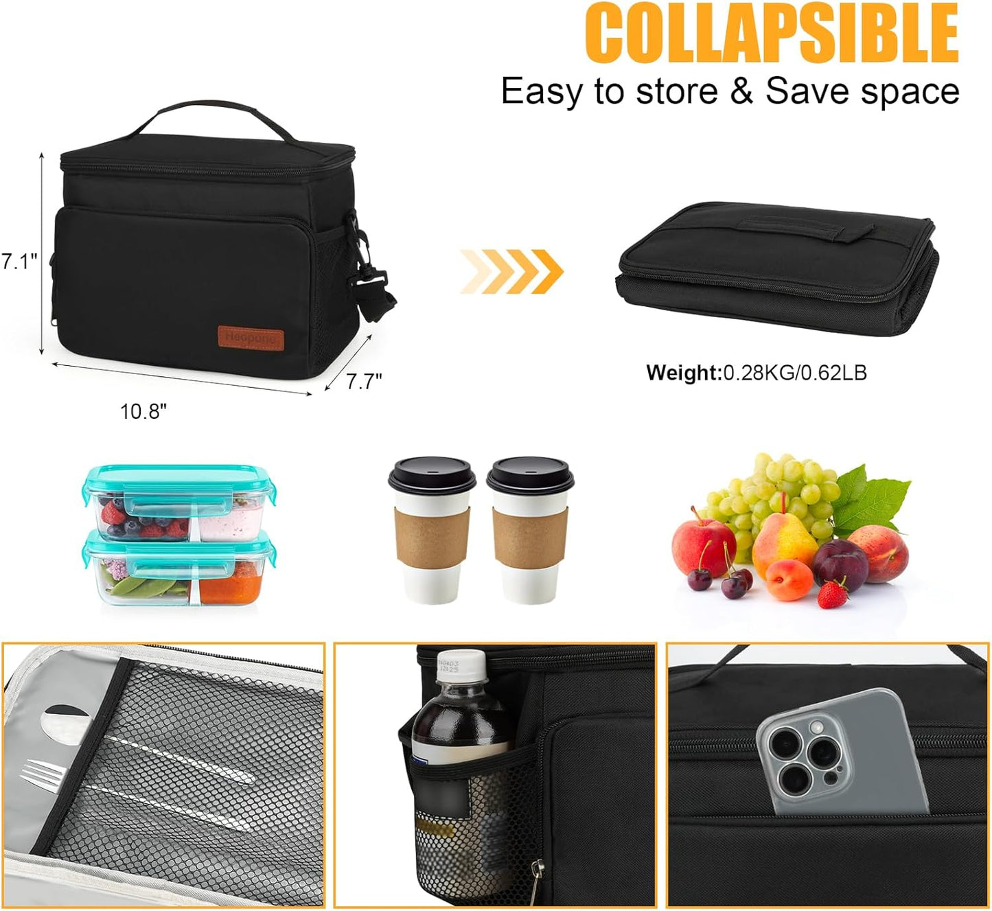 Skiennix Insulated Lunch Box - Leakproof Cooler Bag with Multi Pockets & Adjustable Strap | Ideal for Work, Beach & Picnic